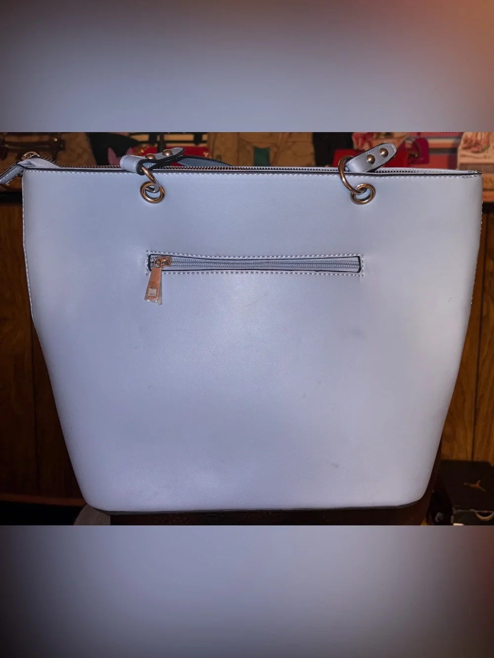 Vera New York NWT Powder Blue Snake-Print Studded Tote